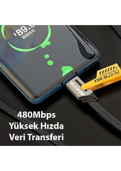 Tüm Telefonlara Uyumlu 4in1 27W+65W Şarj Kablosu Type-C To USB Type-C To Lightning Şarj Kablo