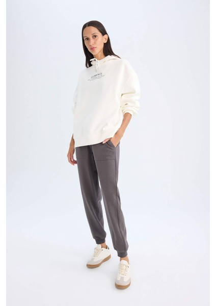 Oversize Geniş Kalıp Kapüşonlu Baskılı Kalın Sweatshirt D5292AX24AU