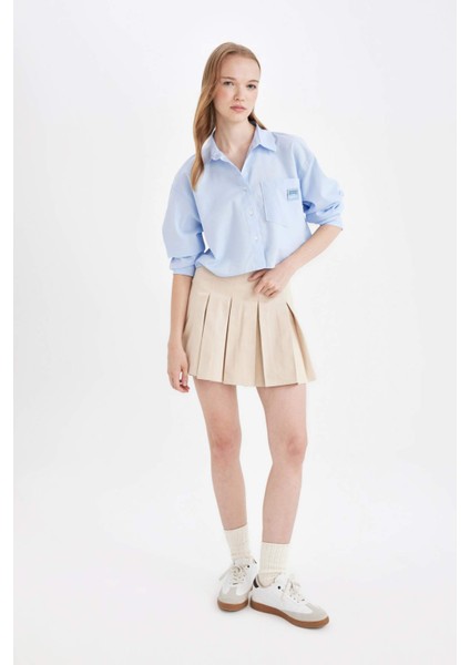 Coool Oversize Geniş Kalıp Basic Düz Cepli Oxford Uzun Kollu Crop Gömlek D4031AX24AU fiyatları