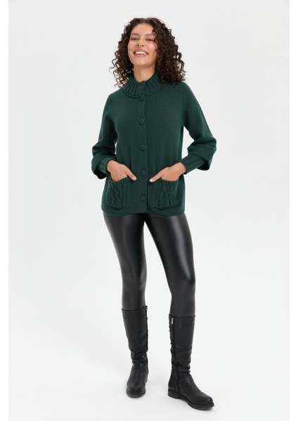 Kadın Dik Yaka Truvakar Kol Kısa Yün Ceket Yeşil modelleri