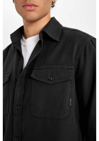 %100 Pamuk Regular Fit Polo Yaka Basic Düz Uzun Kollu Gömlek B2654AX24AU