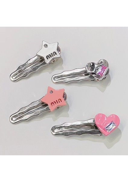 Pembe Kalp Kristal Saç Tokası, Kadınsı Metal Patlama, Alın Ezilmiş Ördek Gagası Klipsi, Yan Klips Saç Süsü (Yurt Dışından) modelleri