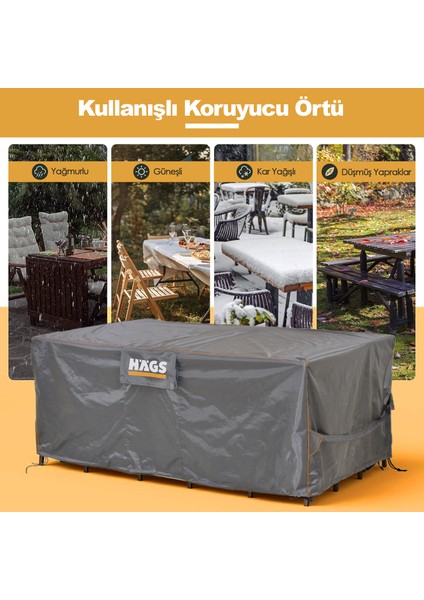 Bahçe Mobilyası Örtüsü, 200-160-74cm, Su Geçirmez, Dış Mekan Masa Ve Sandalye Örtü Branda Gri