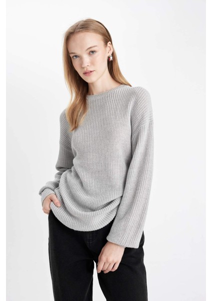 Regular Fit Bisiklet Yaka Selanik Kumaş Basic Düz Triko Kazak H6905AZ24WN modelleri