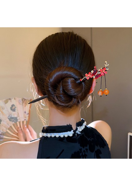 Çin Tarzı Ahşap Püskül Saç Tokası, Yılbaşı Kırmızı Çiçek Saç Tokası, Saç Tokası, Antik Tarzı Cheongsam, Hanfu, Çin Tarzı Saç Süsü, Başlık (Yurt Dışından) fiyatları