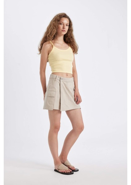 Regular Fit Normal Bel Kargo Cepli Gabardin Şort Etek D4991AX24AU modelleri