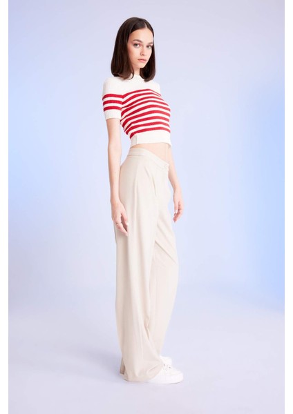 Slim Fit Dar Kesim Çizgili Bisiklet Yaka Kısa Kollu Triko Kazak D4619AX24AU