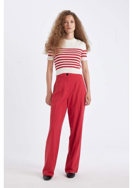 Slim Fit Dar Kesim Çizgili Bisiklet Yaka Kısa Kollu Triko Kazak D4619AX24AU