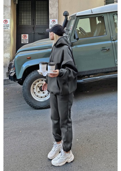 Kadın 3 Iplik Bol Kesim Kışlık Hoodie Sweatshirt Jogger Alt Eşofman Takımı fiyatları