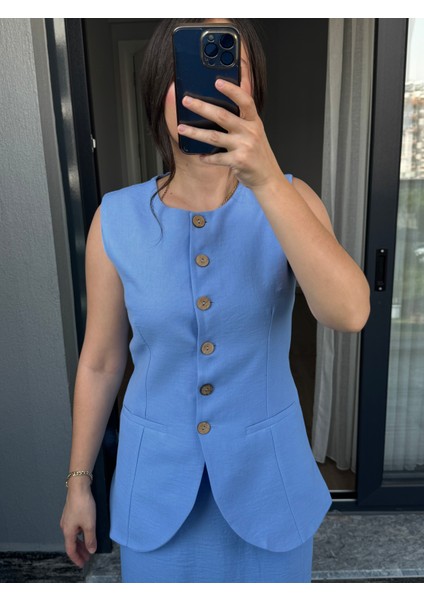 Bebe Mavisi Etek Yelek Takım modelleri