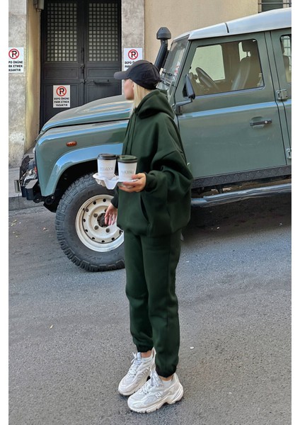 Kadın 3 Iplik Bol Kesim Kışlık Hoodie Sweatshirt Jogger Alt Eşofman Takımı fiyatları