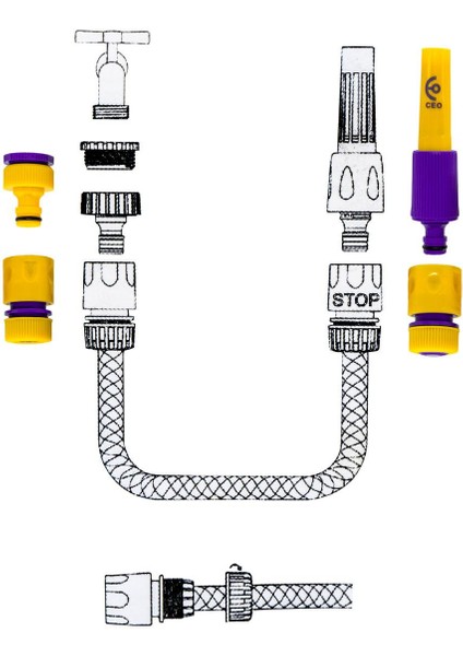 Bahçe Sulama Tabanca ve Hortum Bağlantı Seti 1/2'' - 4 Parça