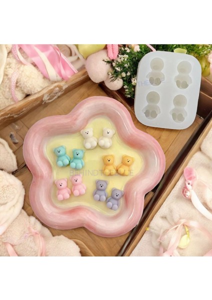 4'lü Mini Seha Ayıcık Silikon Mum Süsleme Kalıbı