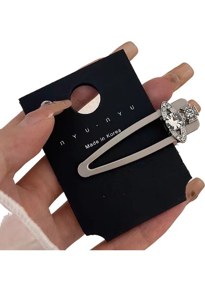 Pembe Kalp Kristal Saç Tokası, Kadınsı Metal Patlama, Alın Ezilmiş Ördek Gagası Klipsi, Yan Klips Saç Süsü (Yurt Dışından)