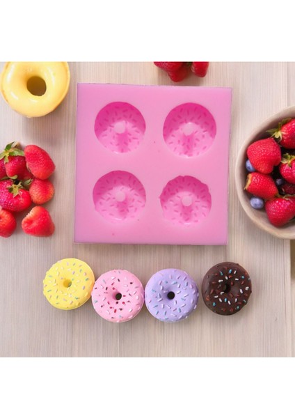 4'lü Donut Silikon Mum Süsleme Kalıbı