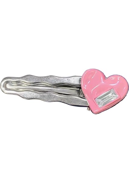 Pembe Kalp Kristal Saç Tokası, Kadınsı Metal Patlama, Alın Ezilmiş Ördek Gagası Klipsi, Yan Klips Saç Süsü (Yurt Dışından)
