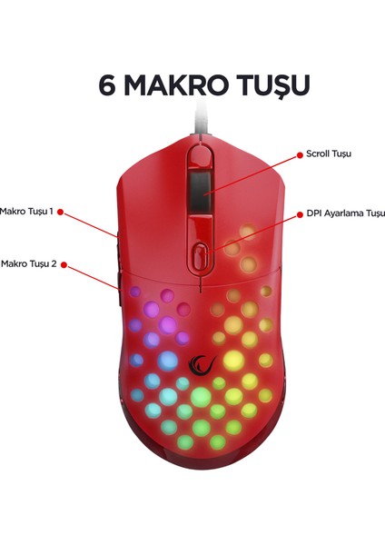 SMX-R66 Rocket Ultra Hafif Kırmızı Rgb Ledli 12000DPI  Oyuncu Mouse