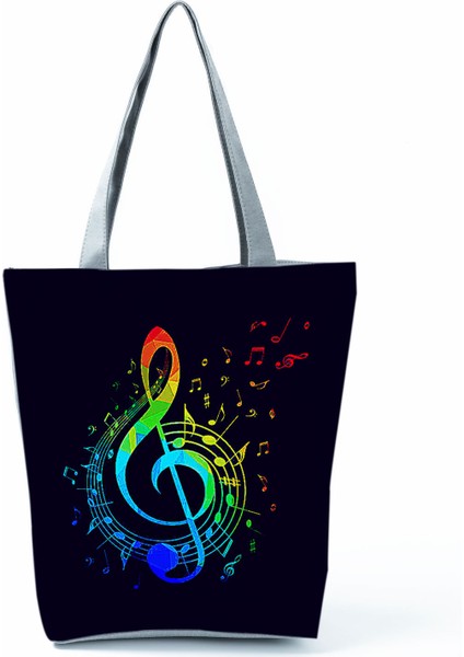 Yeni Müzik Sembolü Baskılı Omuz Çantası, Modaya Uygun Piyano Anahtarlı Debriyaj, Taşınabilir Büyük Kapasiteli Tote Çanta (Yurt Dışından)