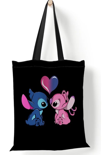 Disney Kadın Tote Çanta Mickey Mouse Lilo ve Dikiş Kanvas Tote Büyük Kapasiteli Alışveriş Çantası Kız Omuz Çantası (Yurt Dışından)
