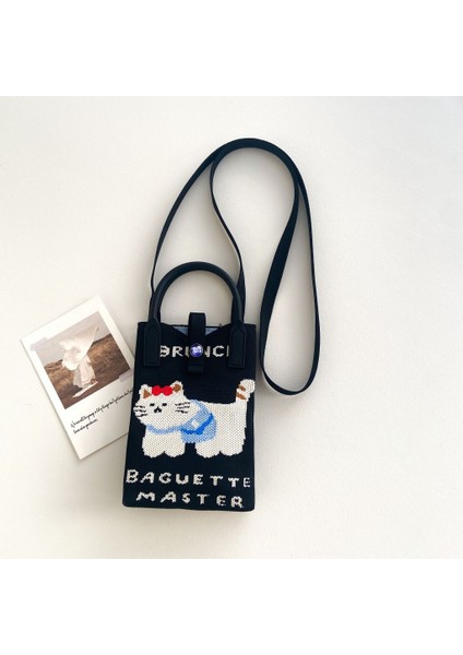 Örme Cep Telefonu Çantası Niş Tasarım Karikatür Iyi Şanslar ve Servet Mini Cep Telefonu Çantası Çok Yönlü Kedi Örme Crossbody Çanta (Yurt Dışından)