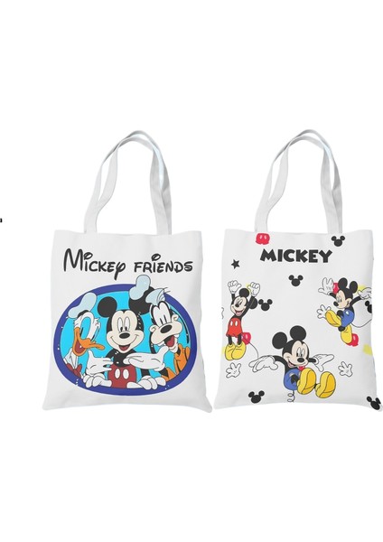Mickey Mouse Donald Duck Öğrenci Kanvas Kadın Omuz Taşınabilir Çok Yönlü Basit Edebi Alışveriş Kanvas Çanta (Yurt Dışından)