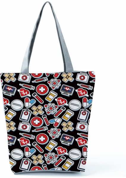 Hemşire Kalp Diş Işareti Özelleştirilmiş Eco Shopper Kadın Çantası Rahat Seyahat Çantası Omuz Çantası Polyester Tote Çanta Estetik (Yurt Dışından)