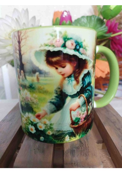 Çiçekci Kız Md3 Vintage Baskı Büyük Boy Kupa