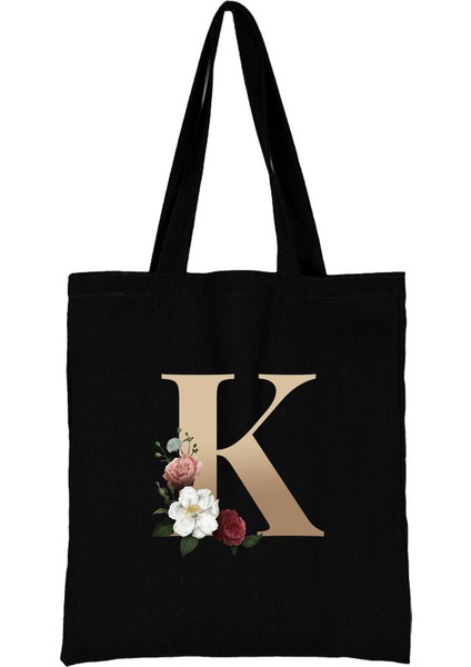 Ingilizce Harfler A-Z Çiçek Baskı Kanvas Çanta Harajuku Omuz Taşınabilir Stoktaki Alışveriş Torbaları (Yurt Dışından)