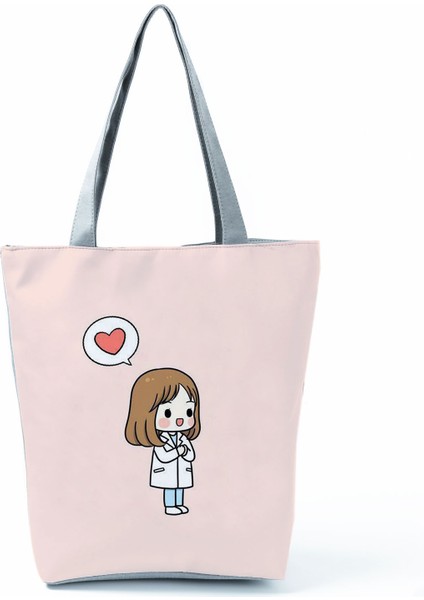 Hemşire Kalp Diş Işareti Özelleştirilmiş Eco Shopper Kadın Çantası Rahat Seyahat Çantası Omuz Çantası Polyester Tote Çanta Estetik (Yurt Dışından)
