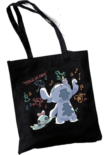 Y2K Disney Dikişli Tote Shopper Kanvas Çanta Eko Lilo ve Dikiş Alışveriş Çantası Kadın Tote Harajuku Kadın (Yurt Dışından)
