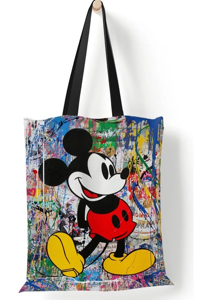 Disney Kadın Tote Çanta Mickey Mouse Lilo ve Dikiş Kanvas Tote Büyük Kapasiteli Alışveriş Çantası Kız Omuz Çantası (Yurt Dışından)