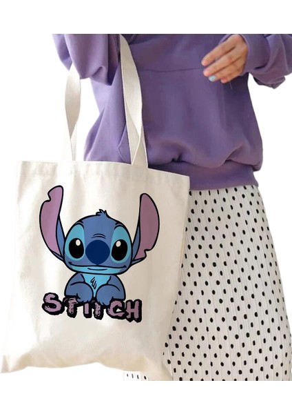 Y2K Disney Dikişli Tote Shopper Kanvas Çanta Eko Lilo ve Dikiş Alışveriş Çantası Kadın Tote Harajuku Kadın (Yurt Dışından)