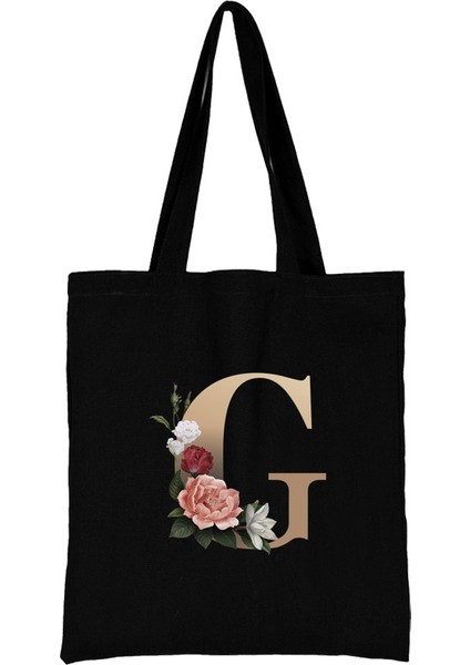 Ingilizce Harfler A-Z Çiçek Baskı Kanvas Çanta Harajuku Omuz Taşınabilir Stoktaki Alışveriş Torbaları (Yurt Dışından)