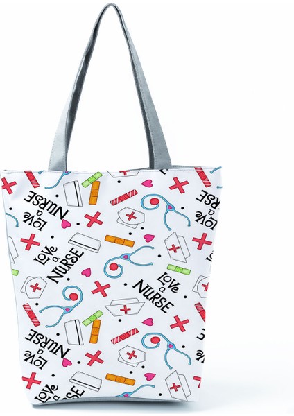 Hemşire Kalp Diş Işareti Özelleştirilmiş Eco Shopper Kadın Çantası Rahat Seyahat Çantası Omuz Çantası Polyester Tote Çanta Estetik (Yurt Dışından)