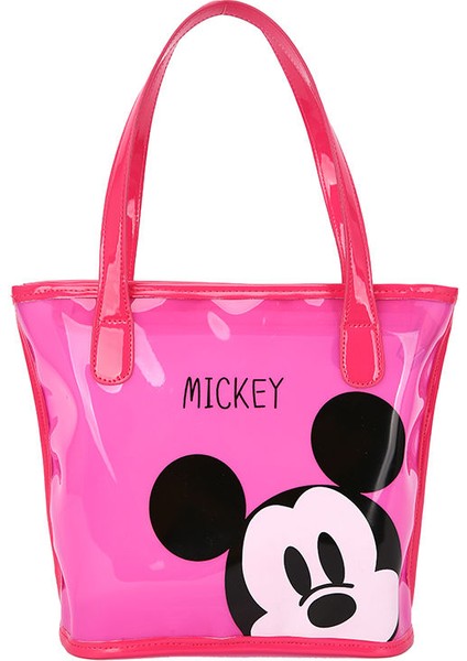 Disney Mickey Düz Renk Şeffaf Kadın Çantası Moda Büyük Kapasiteli Jöle Çanta Karikatür Sevimli Alışveriş Kova Çantası (Yurt Dışından)