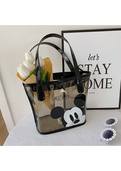 Disney Mickey Düz Renk Şeffaf Kadın Çantası Moda Büyük Kapasiteli Jöle Çanta Karikatür Sevimli Alışveriş Kova Çantası (Yurt Dışından) modelleri