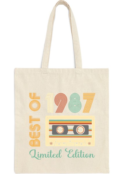 Kadın 1984 Sınırlı Üretim Omuz Çantası Vintage Radyo Kanvas Tote Çanta Erkek Doğum Günü Yıl Alışveriş Çantası 1980-1989 Kadın Tote Çanta (Yurt Dışından)