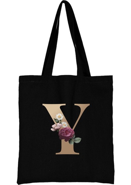 Ingilizce Harfler A-Z Çiçek Baskı Kanvas Çanta Harajuku Omuz Taşınabilir Stoktaki Alışveriş Torbaları (Yurt Dışından)