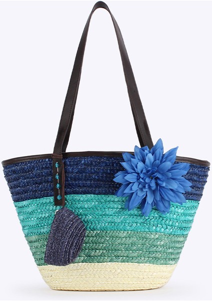 Yeni Kore Tarzı Niş Moda Hasır Dokuma Anne Çantası El Yapımı Dokuma Çanta Büyük Çiçek Omuz Çantası Plaj Çantası (Yurt Dışından)