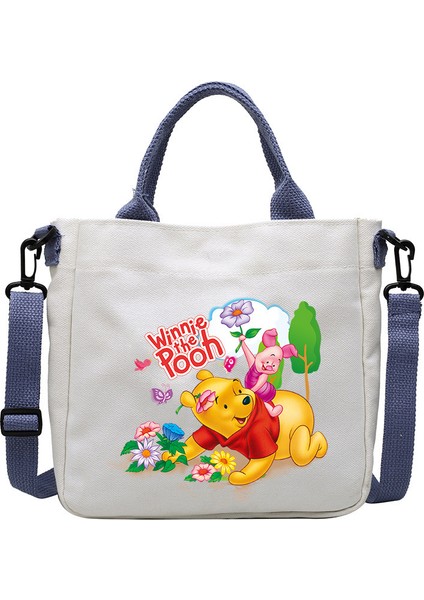 Karikatür Desen Ayı Kanvas Çanta Öğrenci Omuz Çantası Crossbody Çanta Çıkarılabilir Omuz Askısı Çanta Tote Çanta (Yurt Dışından)