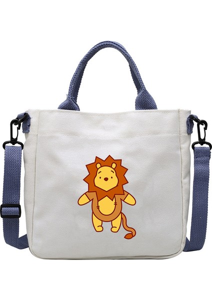 Karikatür Desen Ayı Kanvas Çanta Öğrenci Omuz Çantası Crossbody Çanta Çıkarılabilir Omuz Askısı Çanta Tote Çanta (Yurt Dışından)