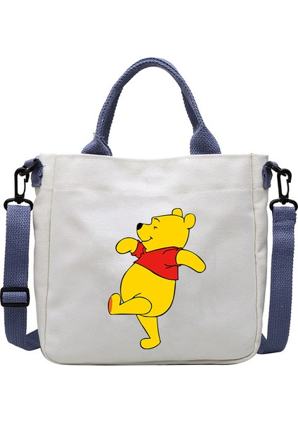 Karikatür Desen Ayı Kanvas Çanta Öğrenci Omuz Çantası Crossbody Çanta Çıkarılabilir Omuz Askısı Çanta Tote Çanta (Yurt Dışından)