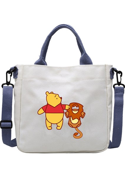 Karikatür Desen Ayı Kanvas Çanta Öğrenci Omuz Çantası Crossbody Çanta Çıkarılabilir Omuz Askısı Çanta Tote Çanta (Yurt Dışından)