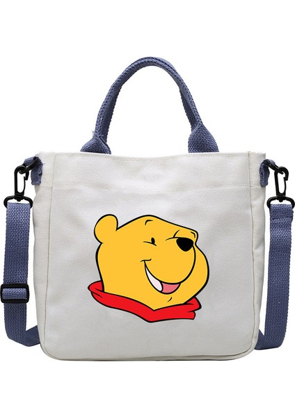 Karikatür Desen Ayı Kanvas Çanta Öğrenci Omuz Çantası Crossbody Çanta Çıkarılabilir Omuz Askısı Çanta Tote Çanta (Yurt Dışından) modelleri