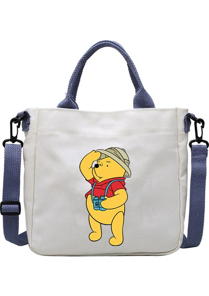 Karikatür Desen Ayı Kanvas Çanta Öğrenci Omuz Çantası Crossbody Çanta Çıkarılabilir Omuz Askısı Çanta Tote Çanta (Yurt Dışından)
