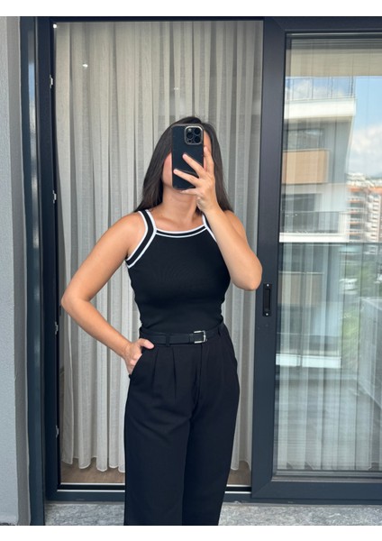 Siyah Beyaz Şeritli Triko Atlet fiyatları