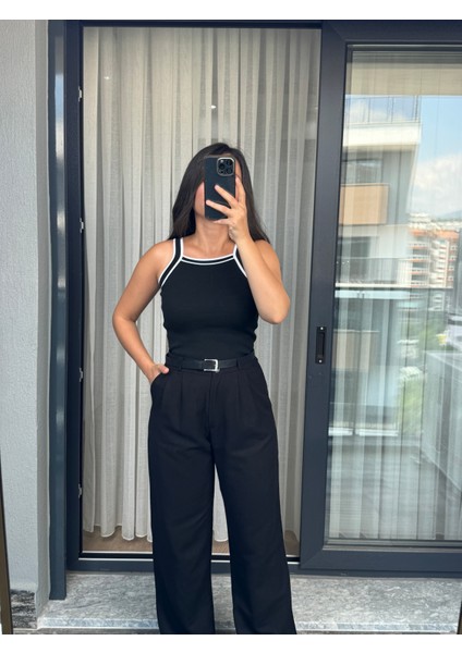 Siyah Beyaz Şeritli Triko Atlet modelleri