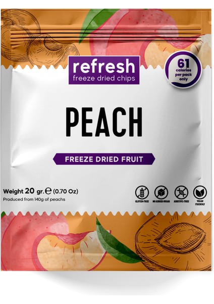 Refresh Chips Freeze Dried Şeftali - Dondurularak Kurutulmuş Meyve - Freeze Dry Meyve Kurusu 20gr