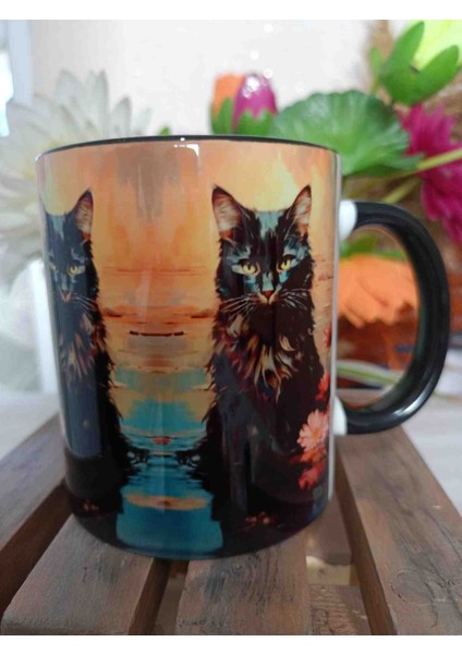 Kara Kedi Md2 Vintage Baskı Büyük Boy Kupa modelleri