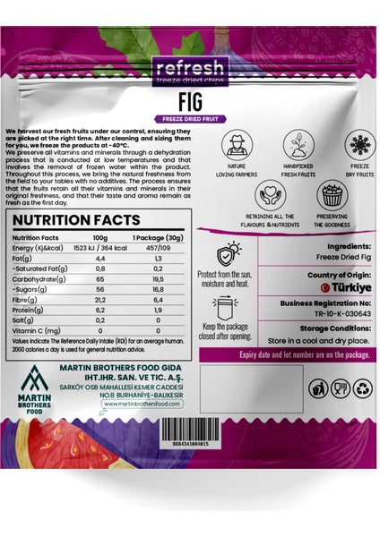 Freeze Dried Incir - Dondurularak Kurutulmuş Meyve - Freeze Dry Meyve Kurusu 30gr